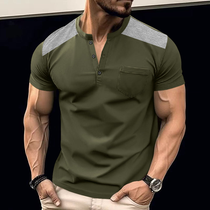 Herrer kortærmet Henley-T-shirt med stilfuldt knapdesign og praktisk brystlomme Stilla