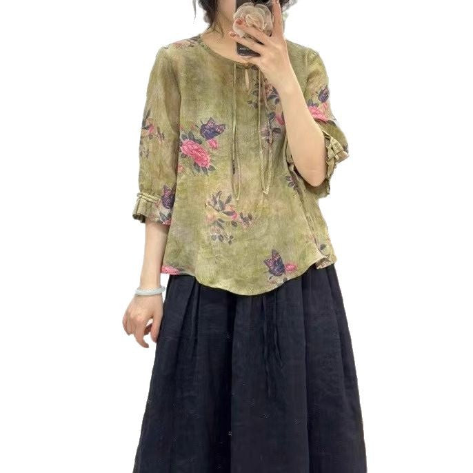 Femme Lækkert Floral Tryk Bluse Stilla