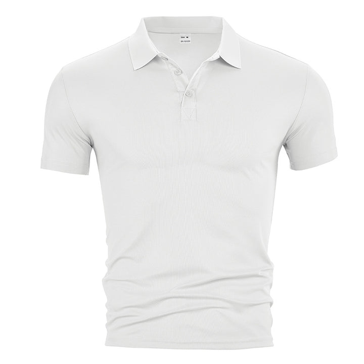 Herre nan figursyet kortærmet poloshirt i elastisk jersey med skjortekrave og kort knapliste Skovae