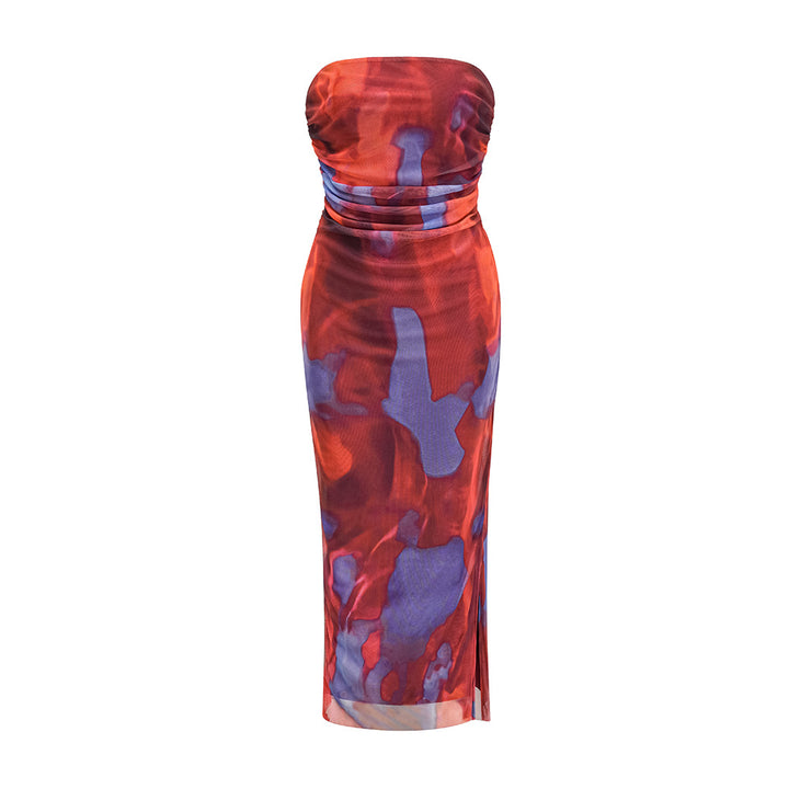 Femme Stroppeløst Midi Kjole med Ombre Design Stilla