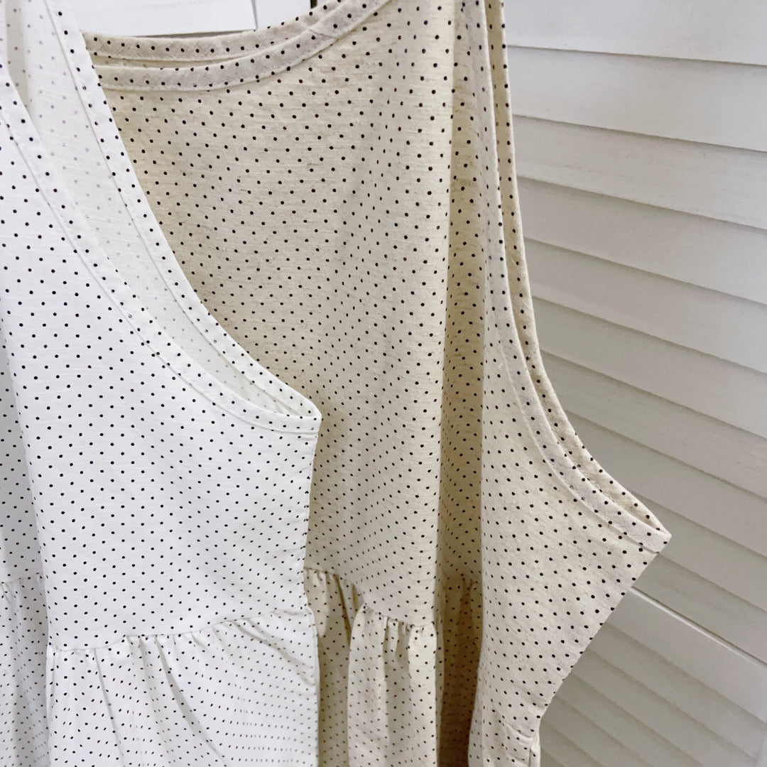 Femme Polka Dot Rynket Kant Tunika Top Stilla