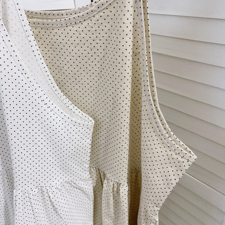 Femme Polka Dot Rynket Kant Tunika Top Stilla