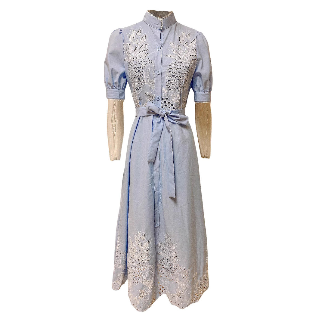 Dame skjortekjole med elegante broderier Stilla