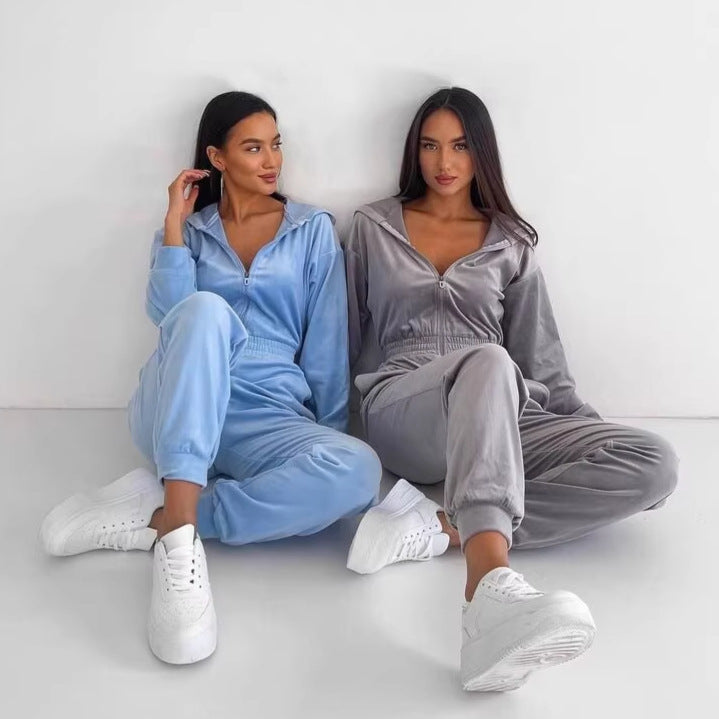 Kvinders fleece overall med lynlås og hætte