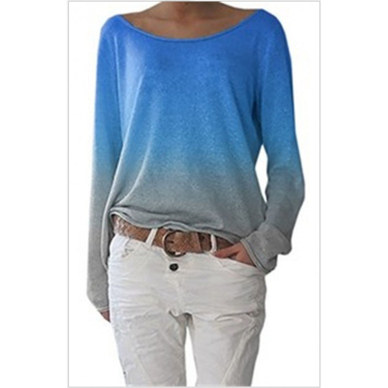 Kvindernes Oversized Sweater med Ombre Design og Bred Rund Udhuling Stilla