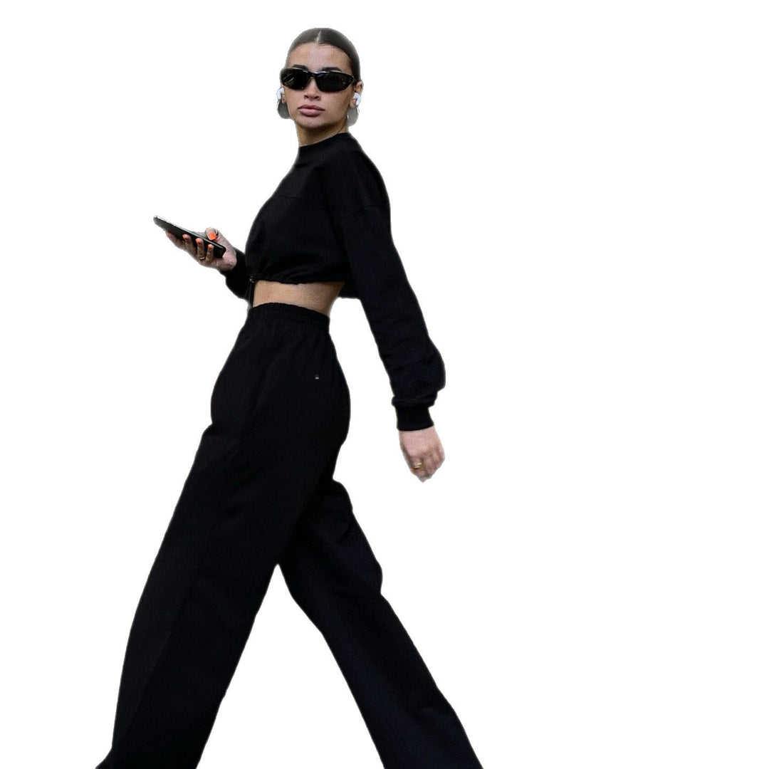 Kvindernes trendy cropped sweatshirts og brede bukser sæt Skovae