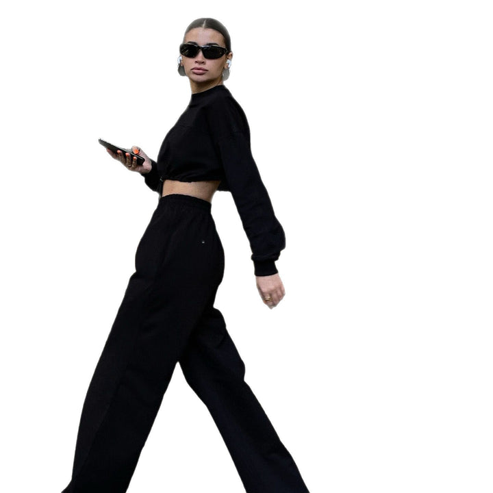 Kvindernes trendy cropped sweatshirts og brede bukser sæt Skovae