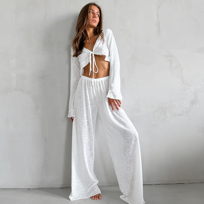 Dame let Cropped-top og Palazzo-bukser sæt Stilla