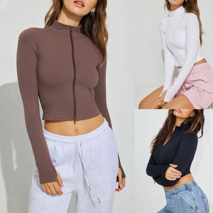 Dame Sporty Crop-Top med høj krave og gennemgående lynlås Stilla