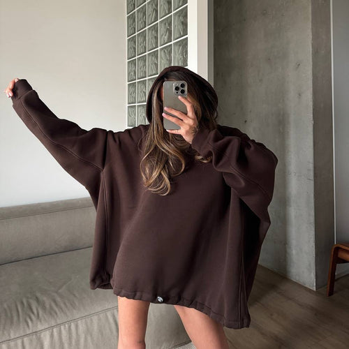 Kvinder oversized hoodie med brede ærmer og ribbet kant Skovae