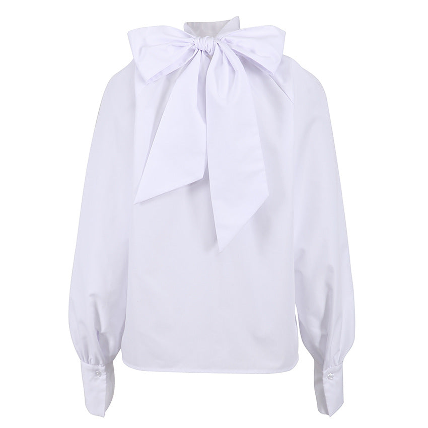 Damebluse med oversized sløjfekrave lavet af kvalitet bomuldsblanding Stilla