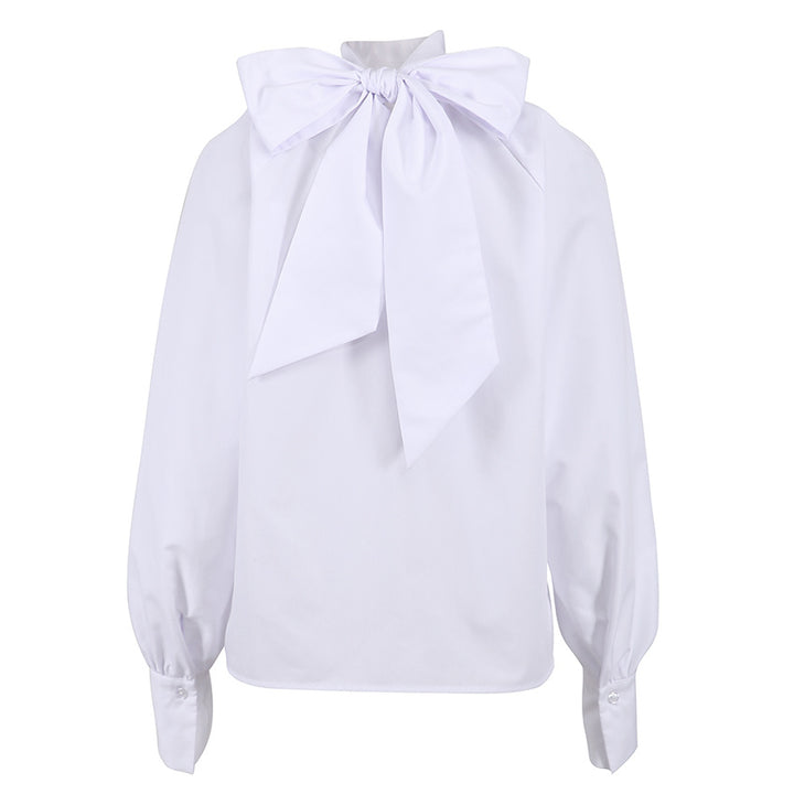 Damebluse med oversized sløjfekrave lavet af kvalitet bomuldsblanding Stilla