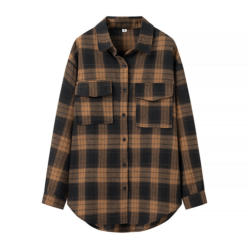Kvinders flannel skjorte med ternet mønster og brystlommer Stilla