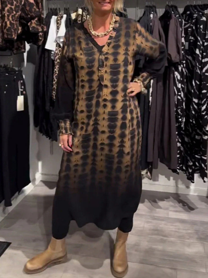 Dame lang skjortekjole med moderne batikdesign Stilla