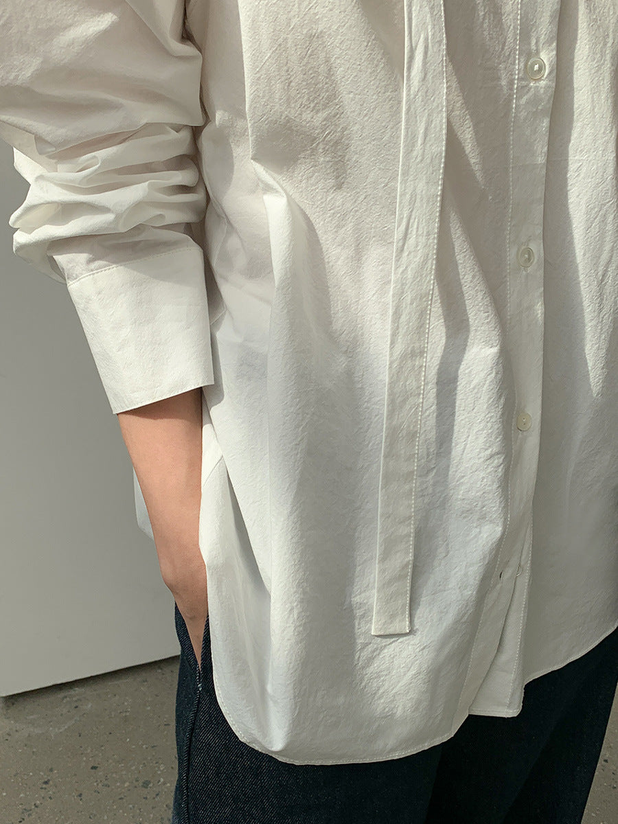 Dame longsleeve bluse med dekorativ sløjfe krave og moderne detaljer Stilla