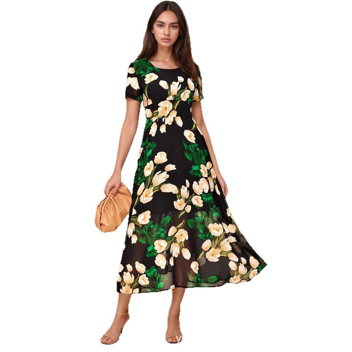 Dame Blomsterdrage Maxikjole med transparent Overlayer Stilla