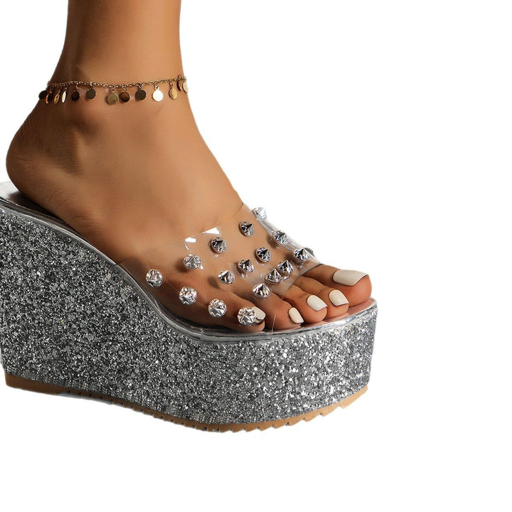 Kvinder Glamourøse Plateau-sandaler med funklende strass-applikationer Stilla