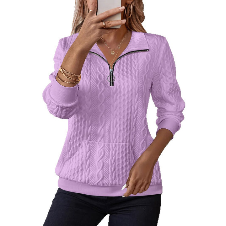 Dame strik pullover med struktureret design og halv lynlås Stilla