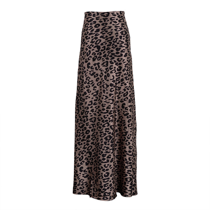 Dame maxiskørt med trendy leopardmønster og elastisk talje Stilla
