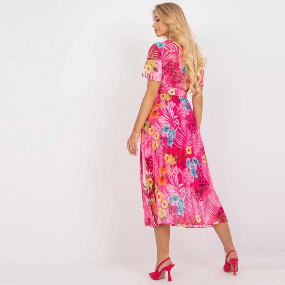 Dame Falten Vikkel Midi Kjole med farverigt Blomsterprint Stilla