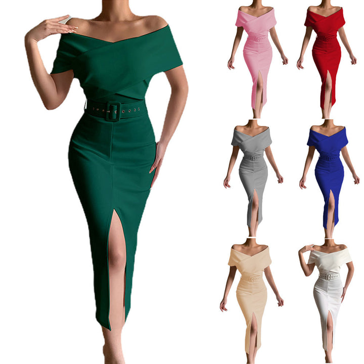 Dame Off-Shoulder Bælte Designer Blyantskørt Stilla