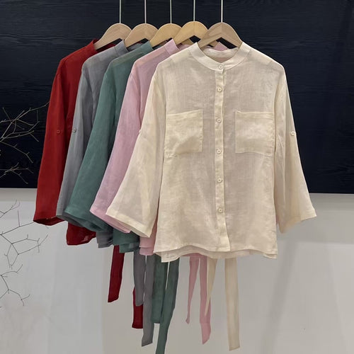 Femme Relaxed Fit Langærmet Button-Up Skjorte med Lommer Stilla