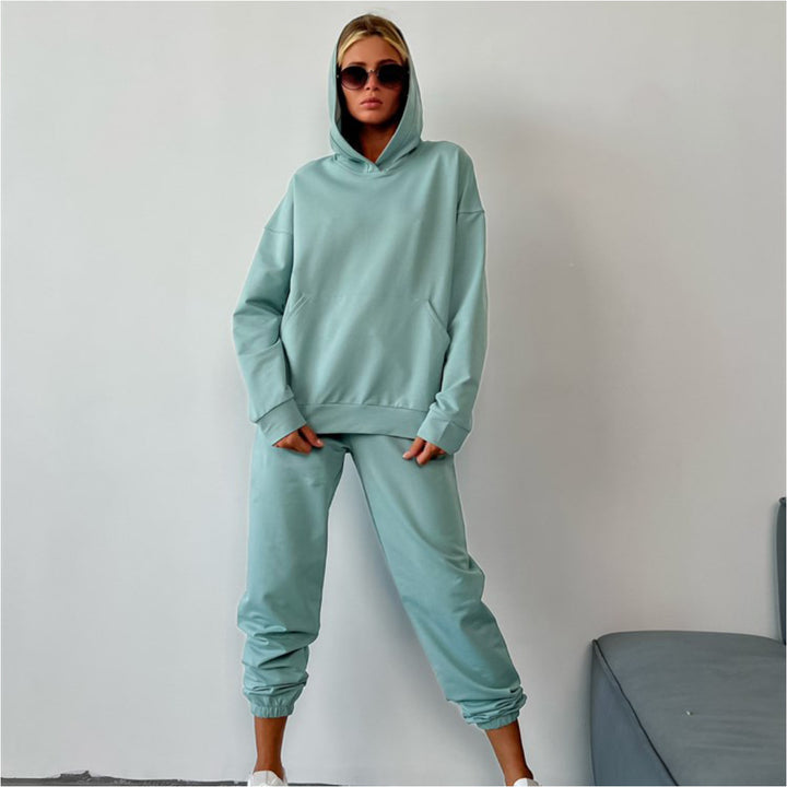 Kvinders hoodie og joggingbukser sæt med elastisk talje og afslappet pasform