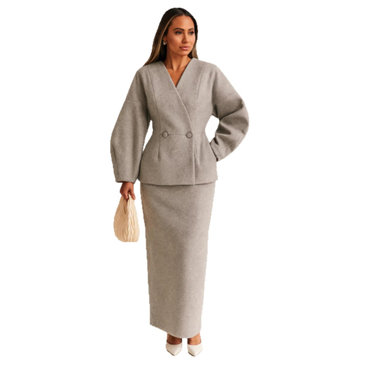 Dame elegante blyantskjoler med chic blazer top og puff ærmer Skovae