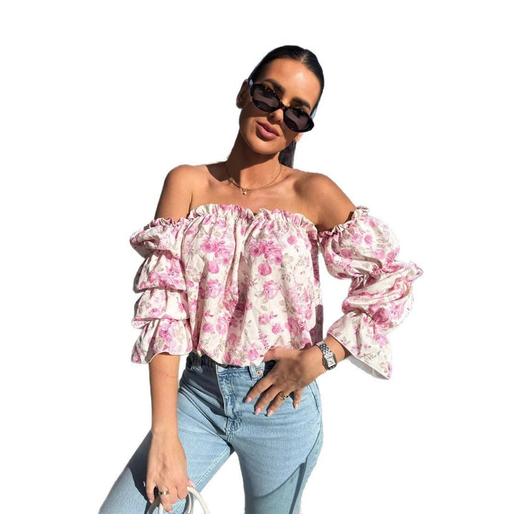 Dame Off-Shoulder Blomster Puffærmer Top Stilla