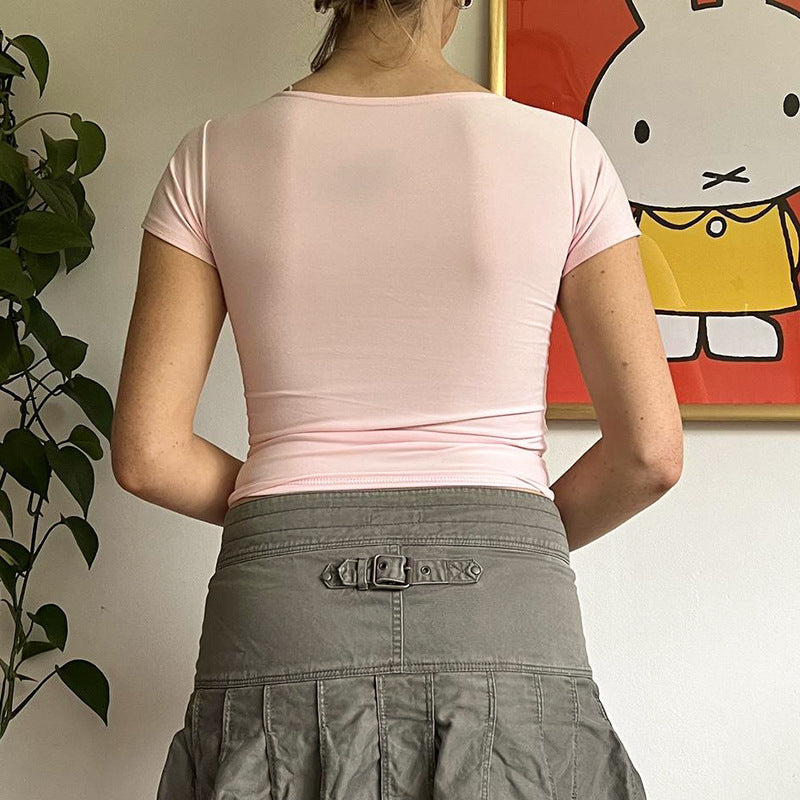 Dame luftig bærestrop skjorte med elegant cut-out-design og blomstertryk Skovae
