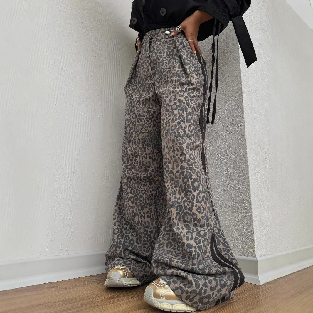 Dame Elegant Maxi Bukser med Leopard Print Stilla