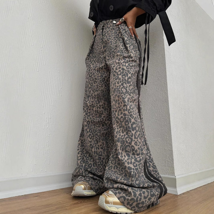 Dame Elegant Maxi Bukser med Leopard Print Stilla