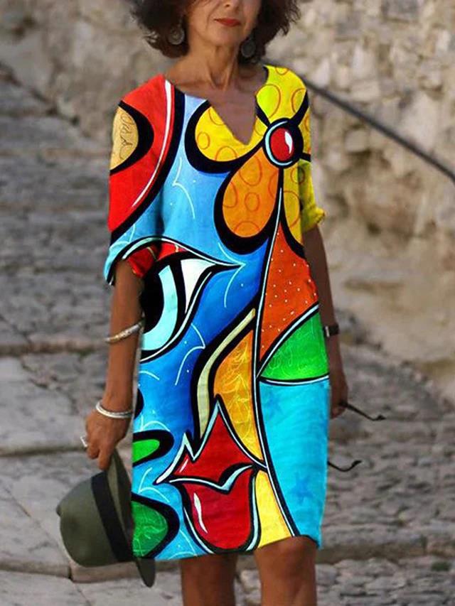Kvinder Elegant Bohemian Trykt Shift Kjole Stilla