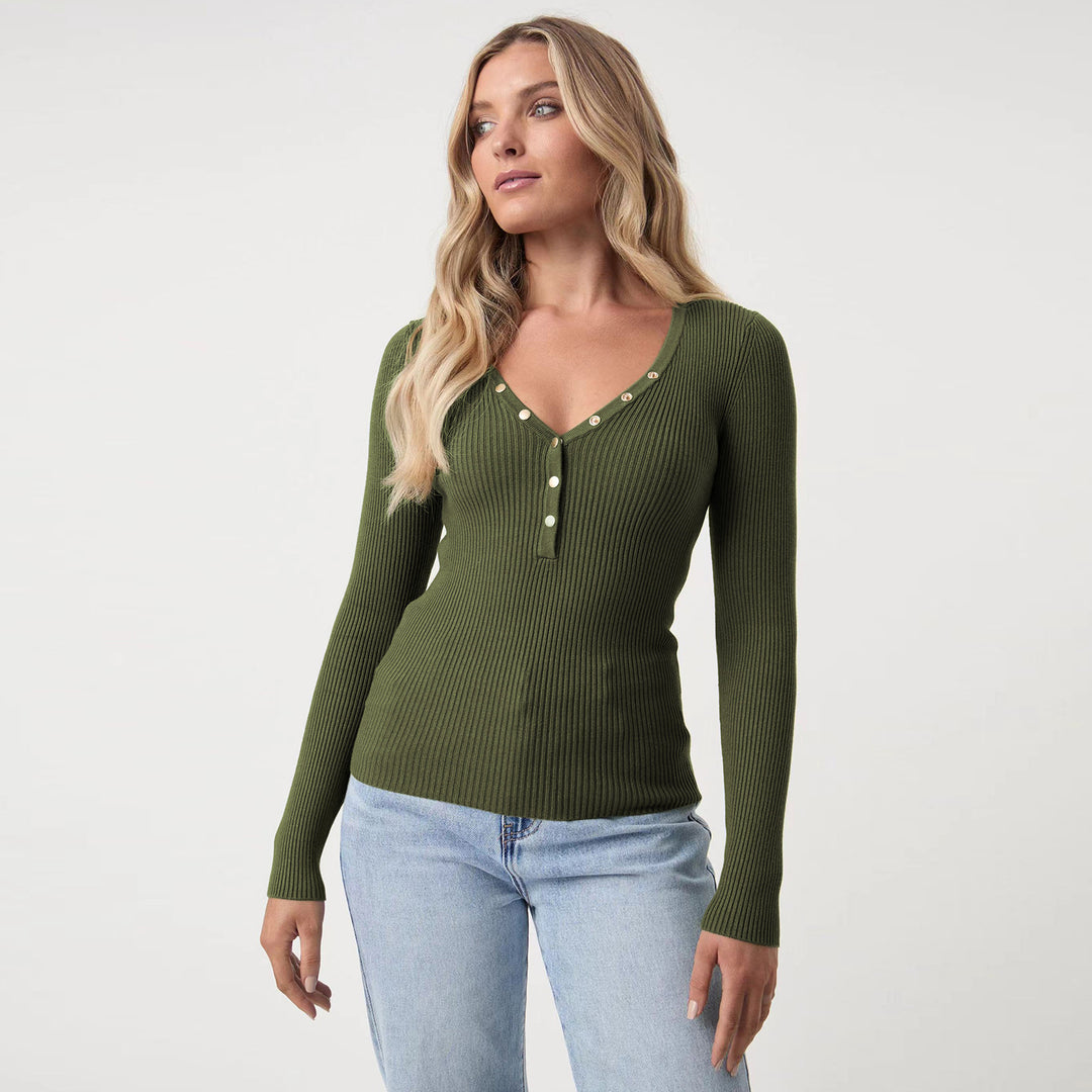 Dame figursyet ribtop med dekorerede knapper Stilla