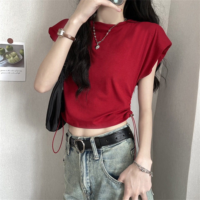 Kvindernes cropped T-shirt med justerbar snor og trendy pufærmer