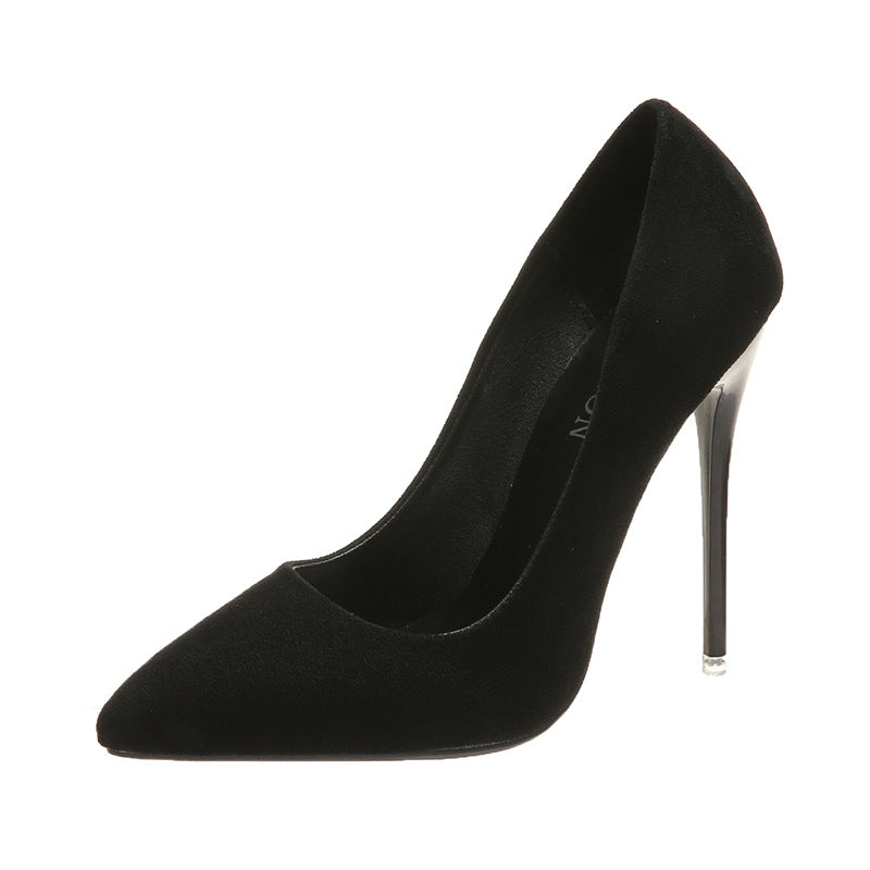 Dame nan spids Stiletto-pumps med velourlook og polstret komfortfodseng Skovae