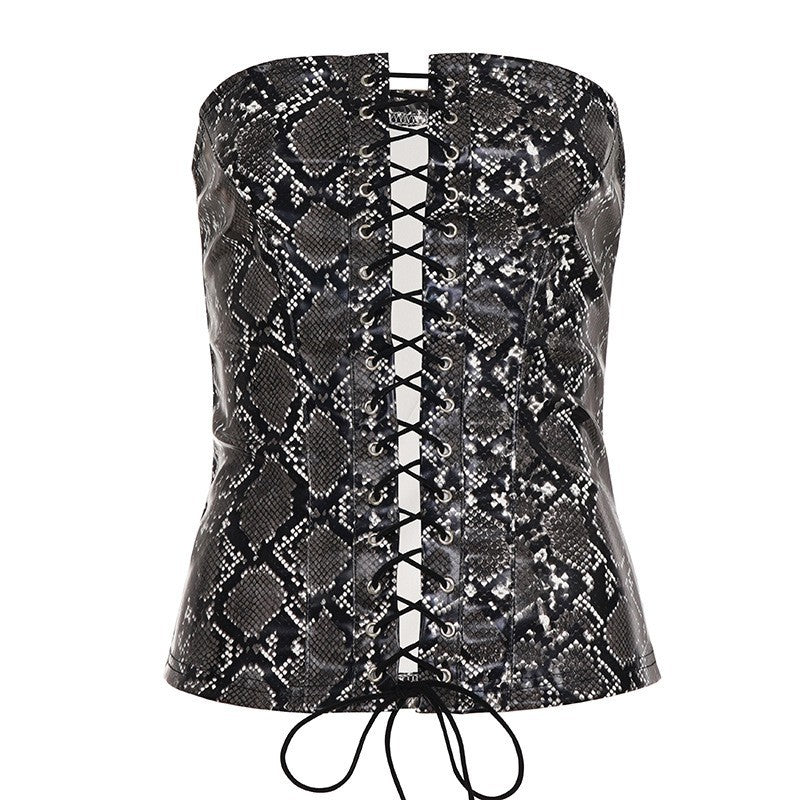 Damen Crop-Top im Schlangenleder-Look Skovae