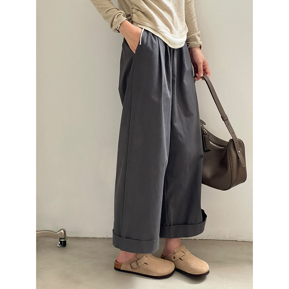 Dame bred Culotte-bukser med elastisk talje og indsyede folder Stilla
