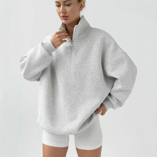 Dame Oversized Sweatshirt med Høj Krave og Lynlås Skovae