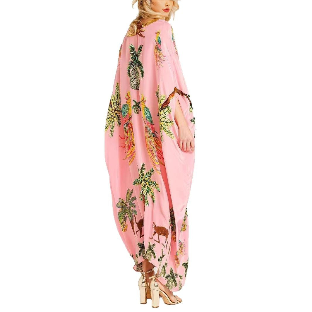 Dame Kimono-overdel med farverigt tropisk print Stilla