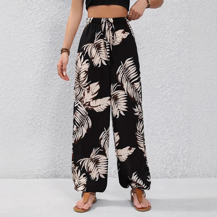 Dame Palazzo-bukser i tropical-design med elastisk talje og afslappet pasform Stilla