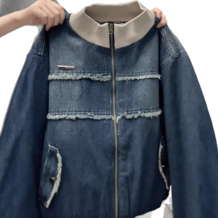 Damer fashionable denimjakke med kontrasterende detaljer Stilla