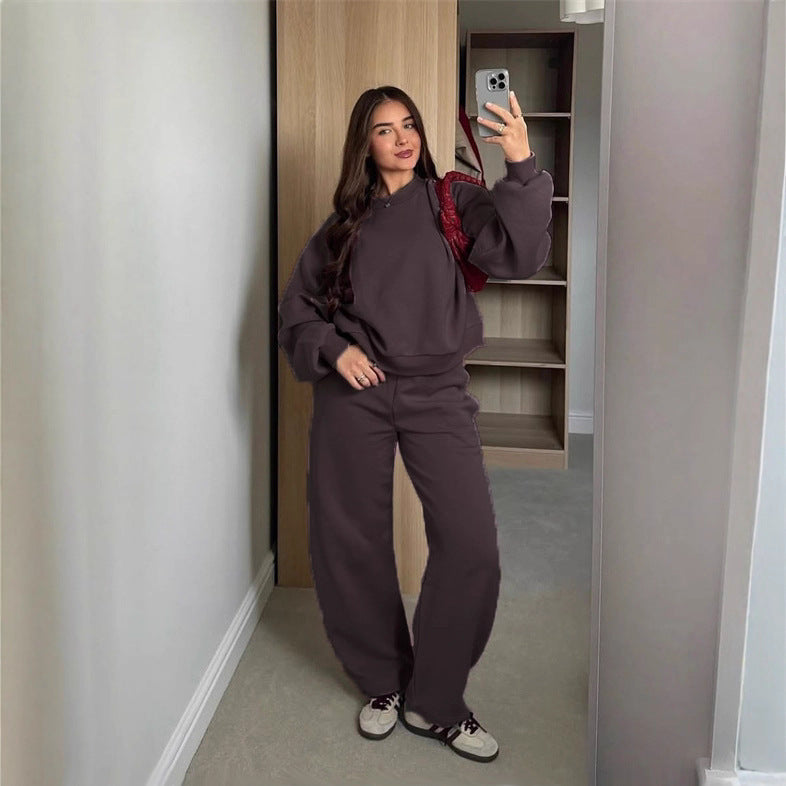 Kvinders Komfortable Sæt af Korte Sweatshirts og Bred Joggingbukser Skovae