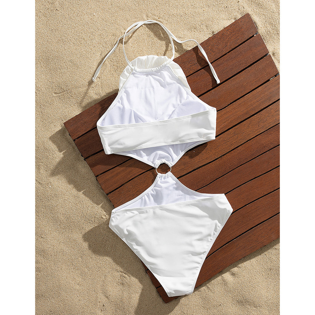 Dame Éntykke Badesuit med blomsterapplikation og moderne Cut-Outs Stilla