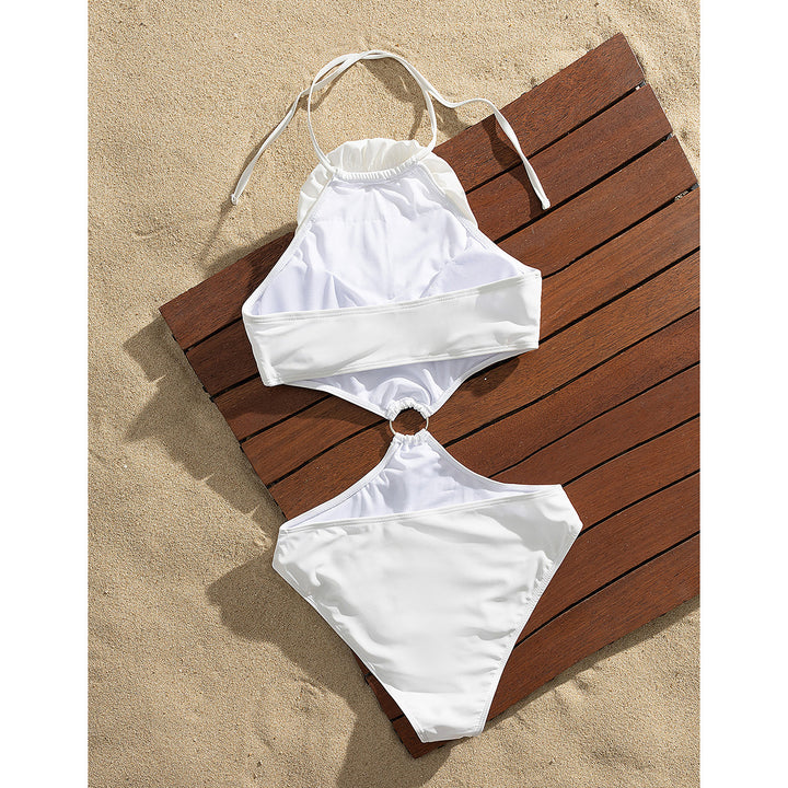 Dame Éntykke Badesuit med blomsterapplikation og moderne Cut-Outs Stilla