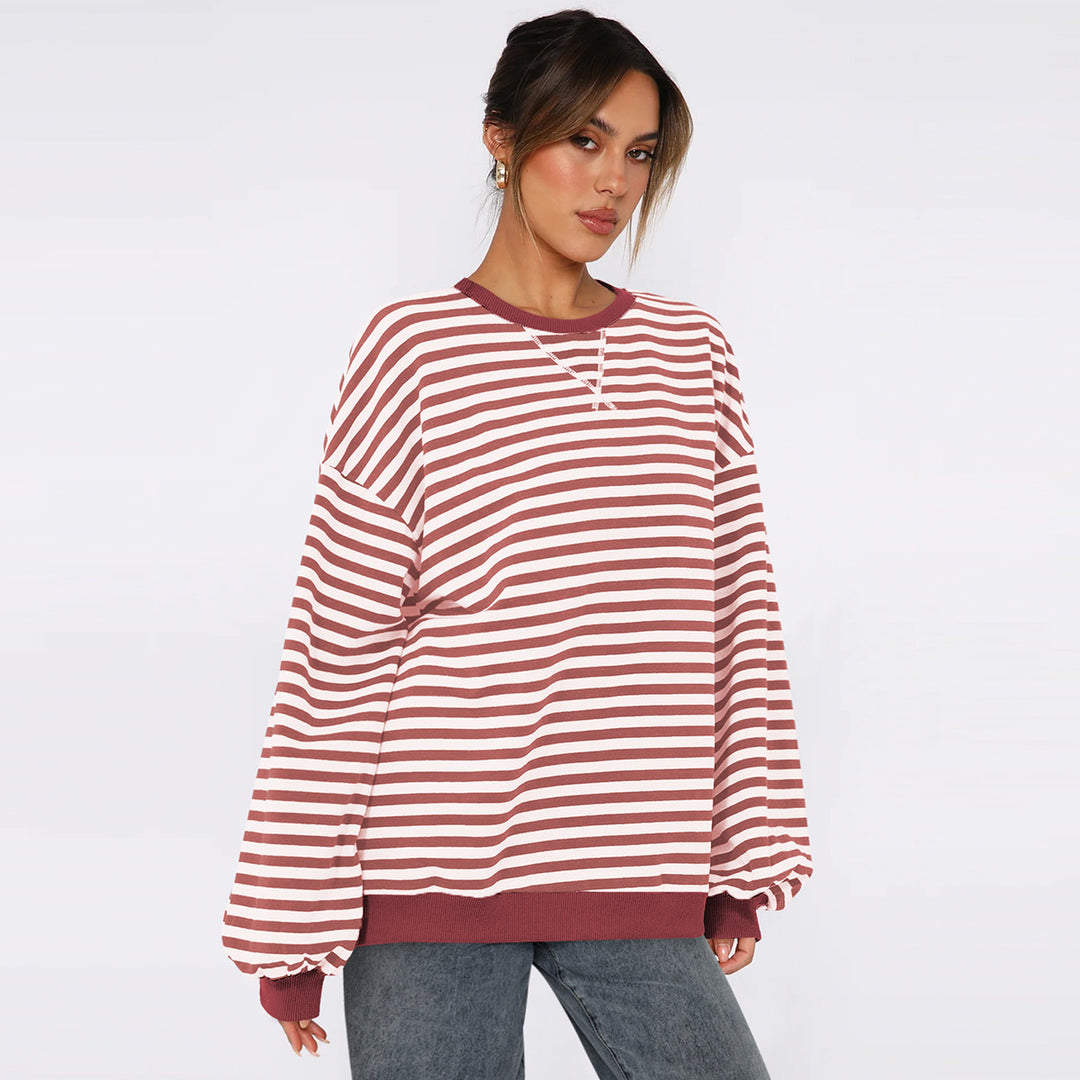 Dame overdimensioneret stribet sweater med pufærmer Stilla