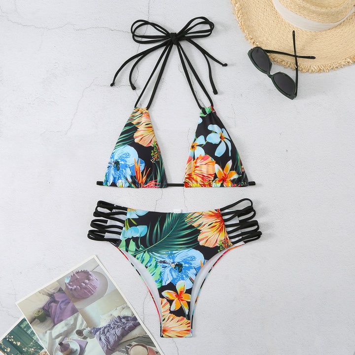 Dame tropisk print højtaljet bikini sæt Stilla