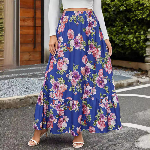 Dame Maxiskørt med voluminøs flæse-stil og blomster mønster Stilla