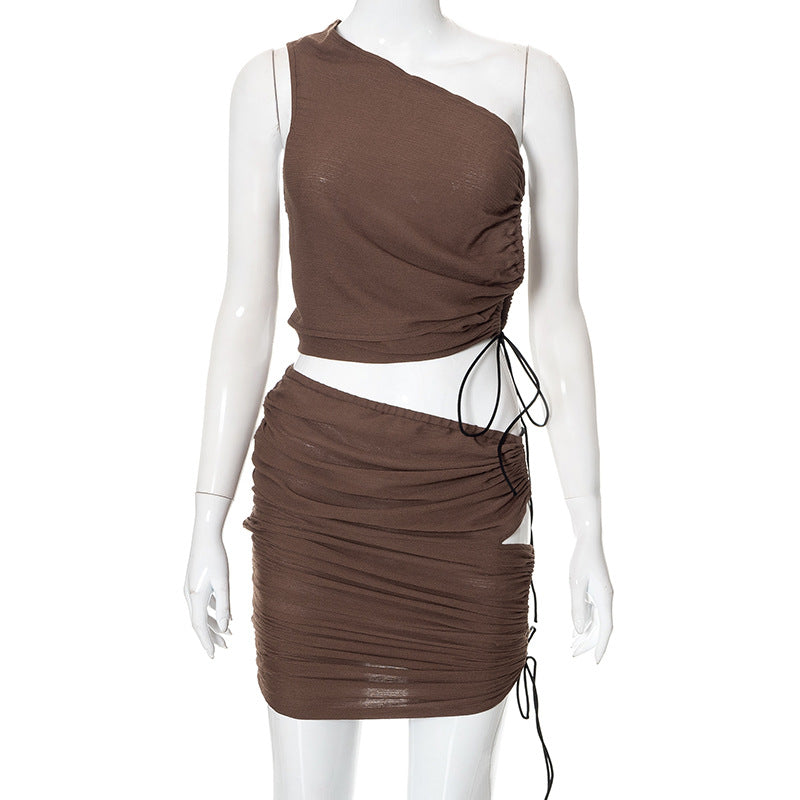 Femme One-Shoulder Raffung Kjole Sæt Stilla