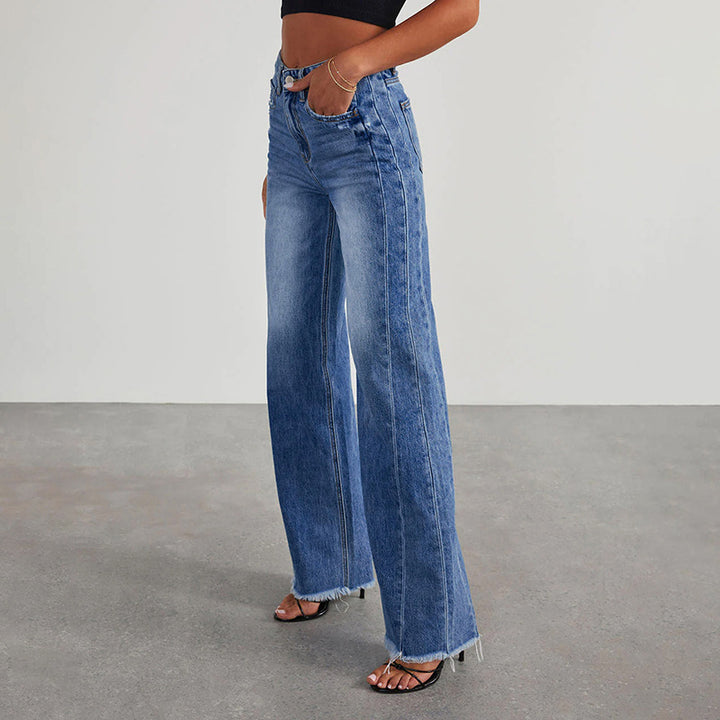 Dame løst skåret højtaljede jeans med frynset søm Stilla